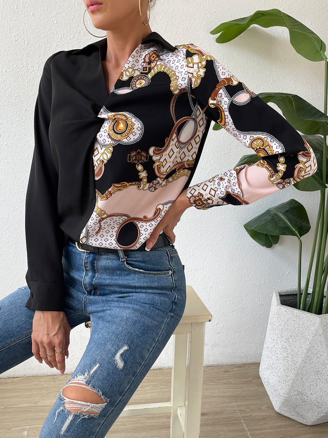 Twist Front Collared Blouse BLUE ZONE PLANET