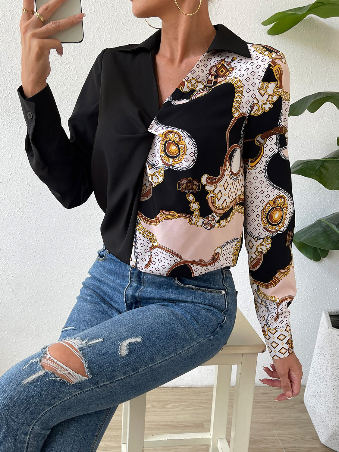 Twist Front Collared Blouse BLUE ZONE PLANET