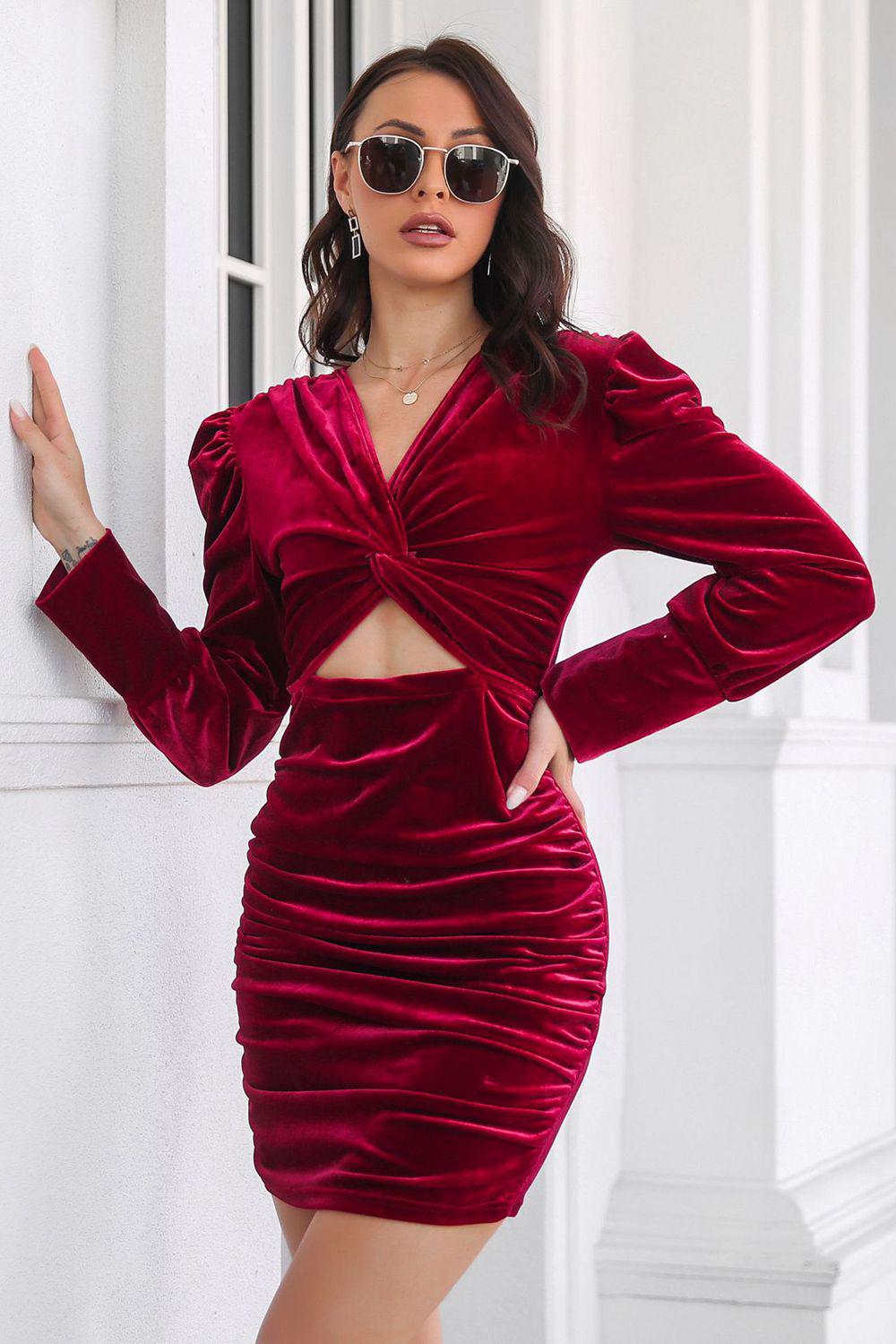 long sleeve front cut out dress Long Sleeve Cut Out Front Maxi Dress Black