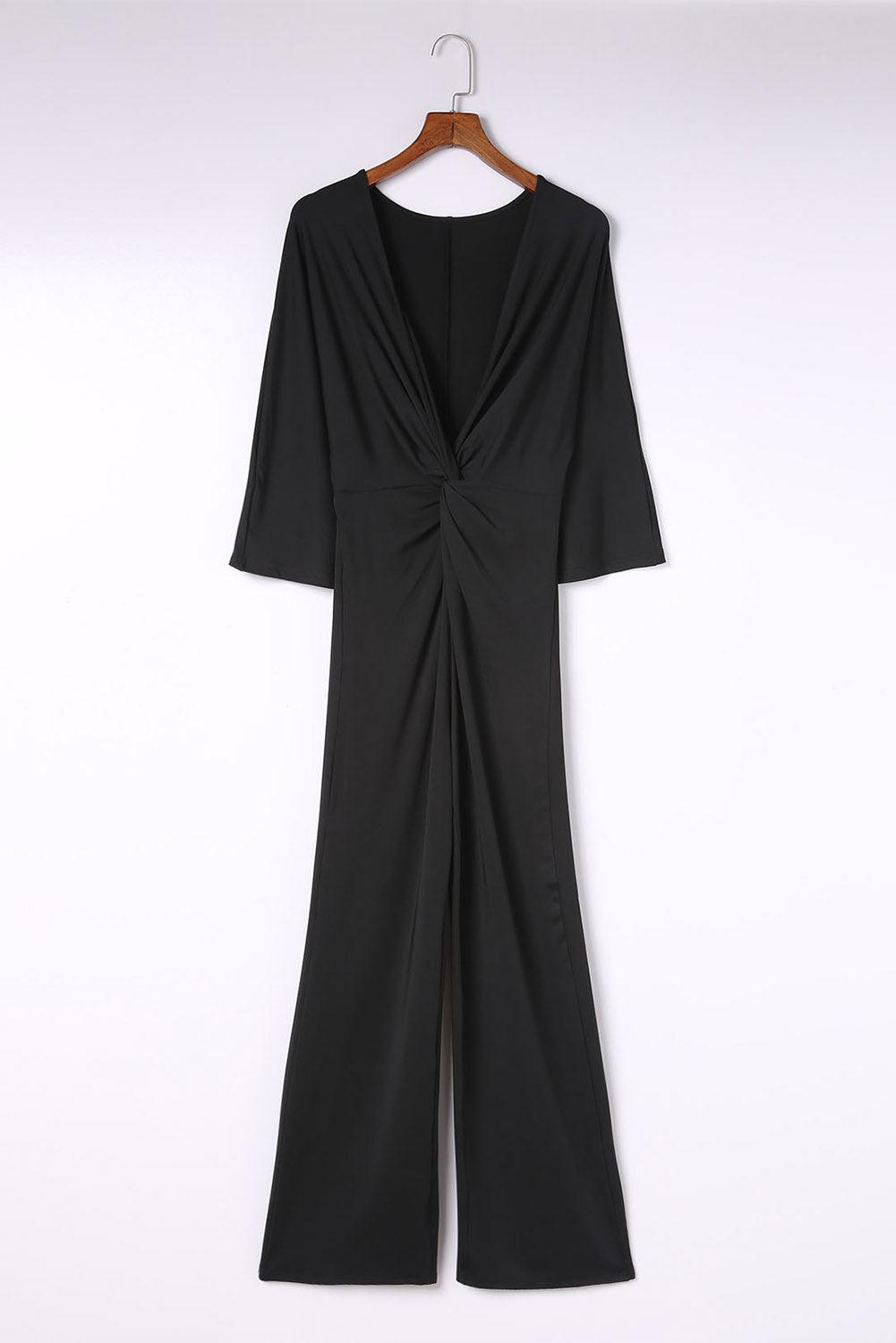 Twisted Plunge Three-Quarter Sleeve Jumpsuit BLUE ZONE PLANET