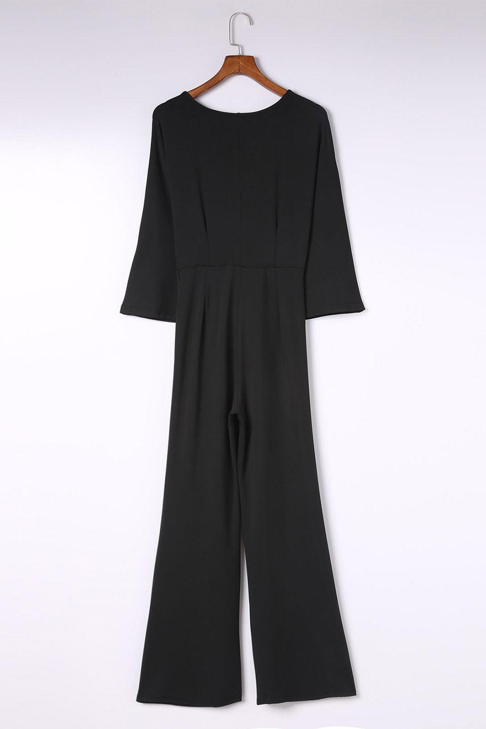 Twisted Plunge Three-Quarter Sleeve Jumpsuit BLUE ZONE PLANET