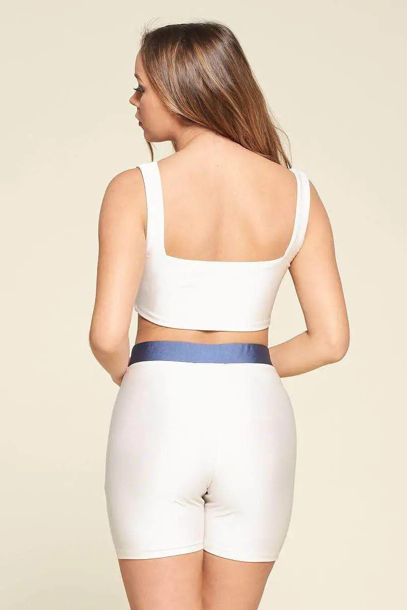 Two Piece Top And Biker Shorts Set Blue Zone Planet