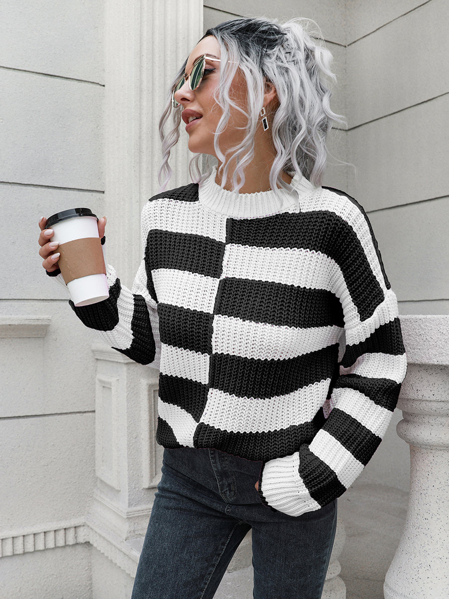 Two-Tone Dropped Shoulder Sweater BLUE ZONE PLANET
