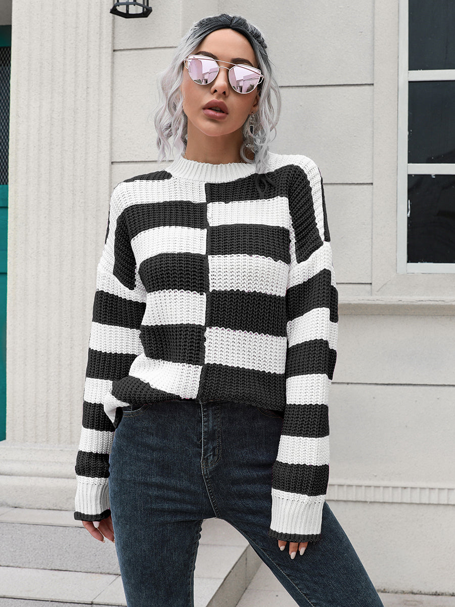 Two-Tone Dropped Shoulder Sweater BLUE ZONE PLANET
