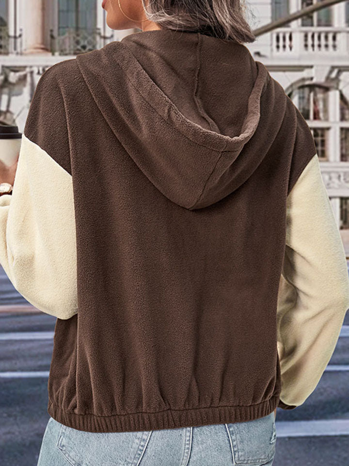 Two-Tone Zip-Up Dropped Shoulder Hooded Jacket BLUE ZONE PLANET