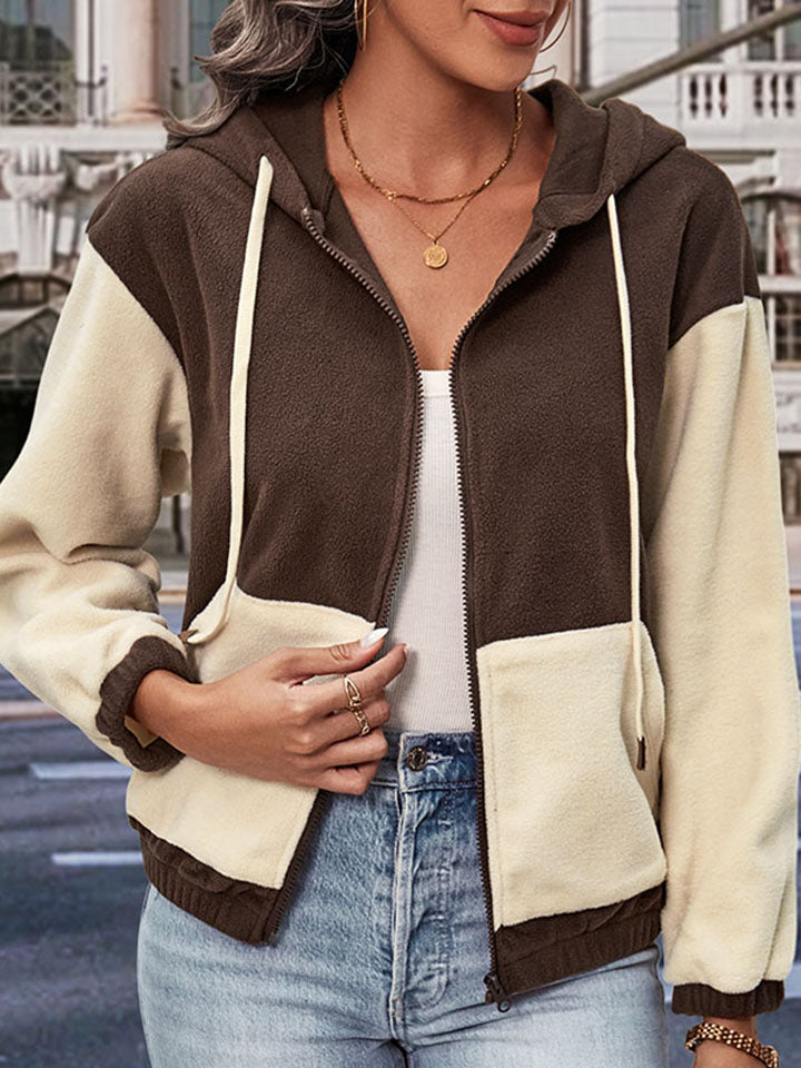 Two-Tone Zip-Up Dropped Shoulder Hooded Jacket BLUE ZONE PLANET