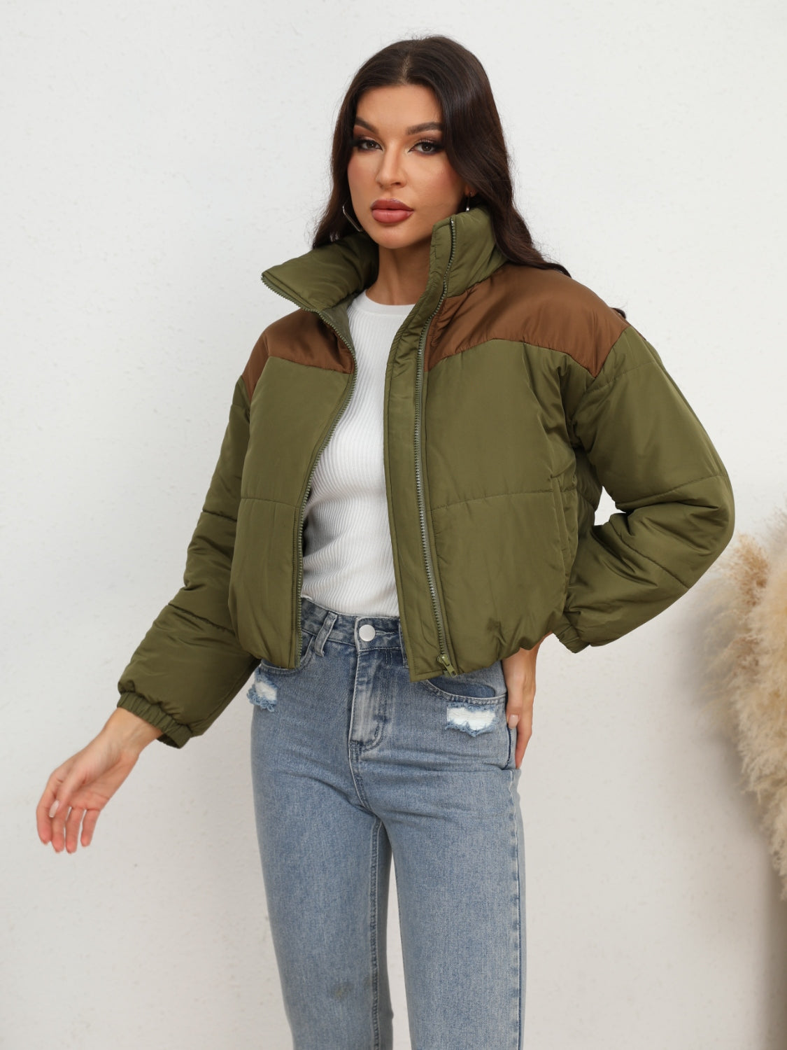 Two-Tone Zip-Up Puffer Jacket BLUE ZONE PLANET