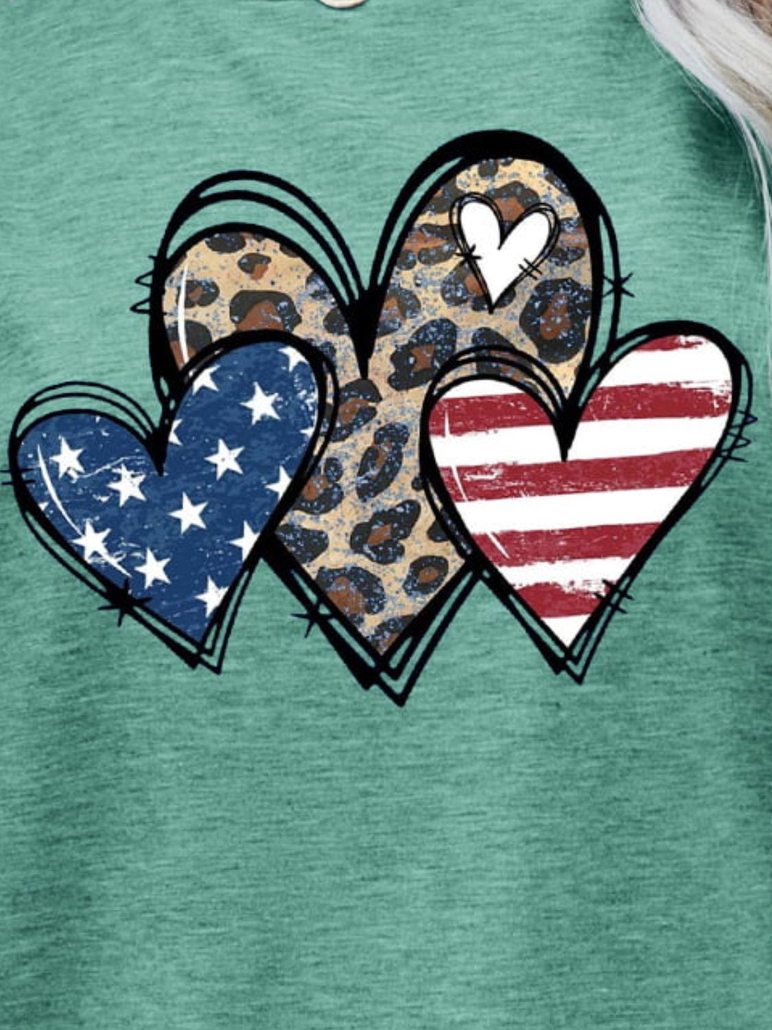 US Flag Leopard Heart Graphic Tee BLUE ZONE PLANET