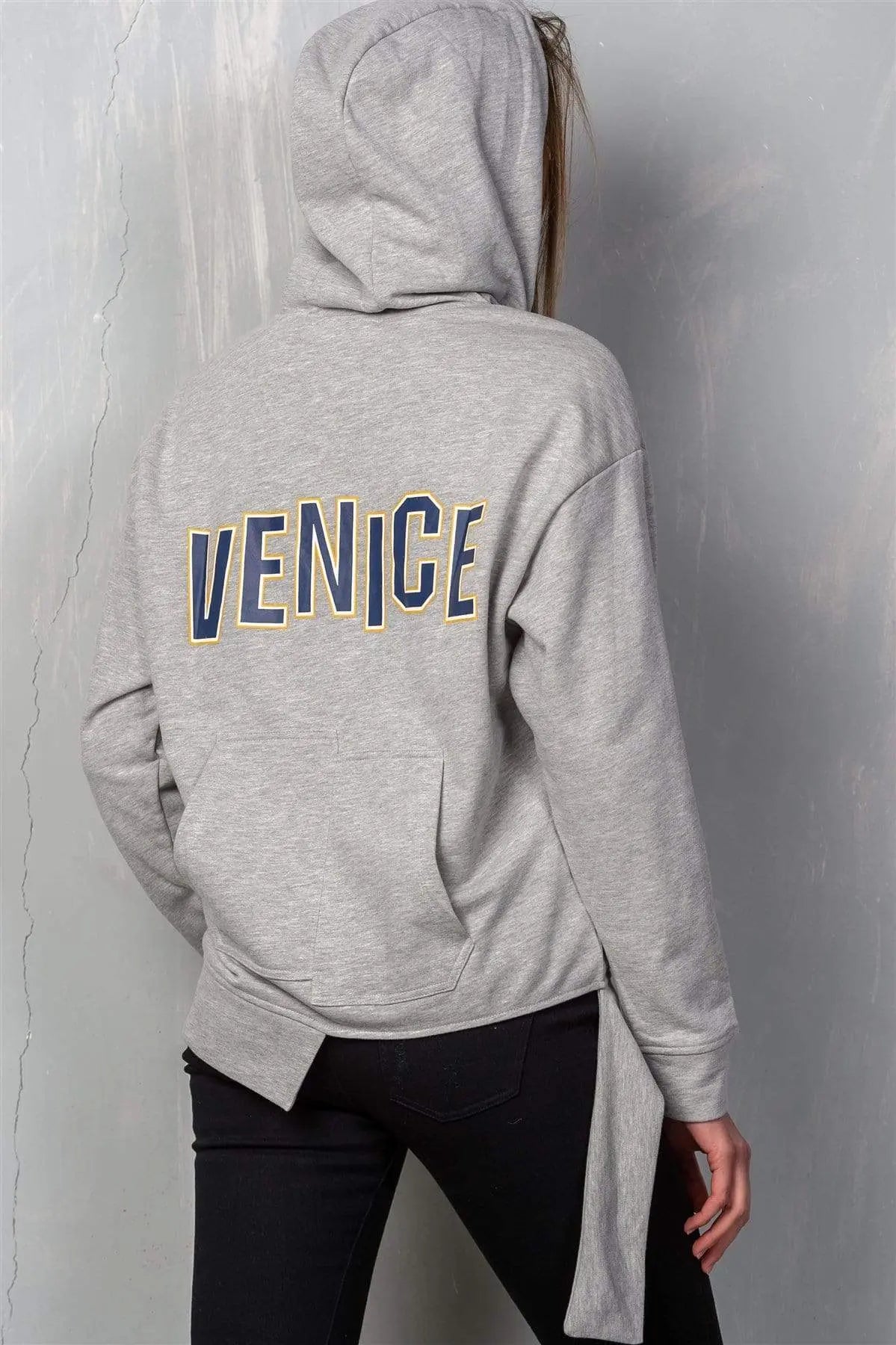 Uneven Hem Graphic "venice" Pullover Hoodie Blue Zone Planet