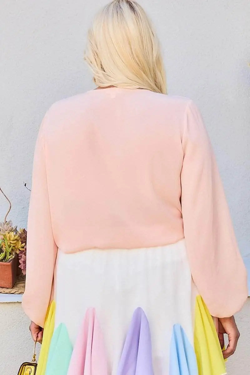V Neck Bubble Sleeve Solid Top Blue Zone Planet