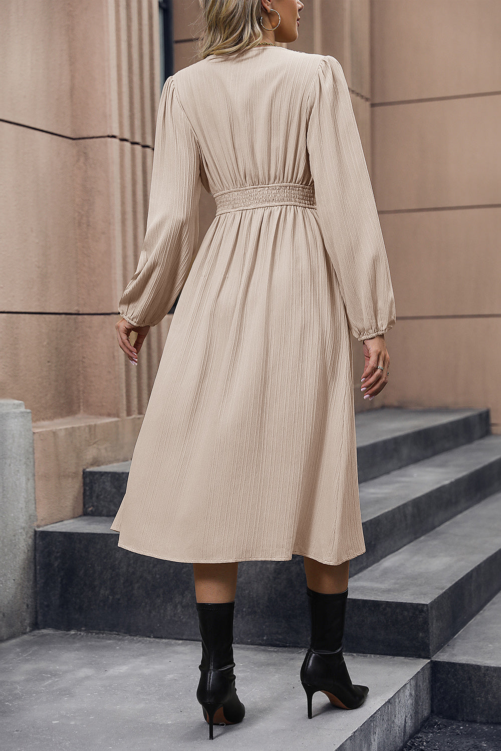 V-Neck Buttoned Slit Dress BLUE ZONE PLANET