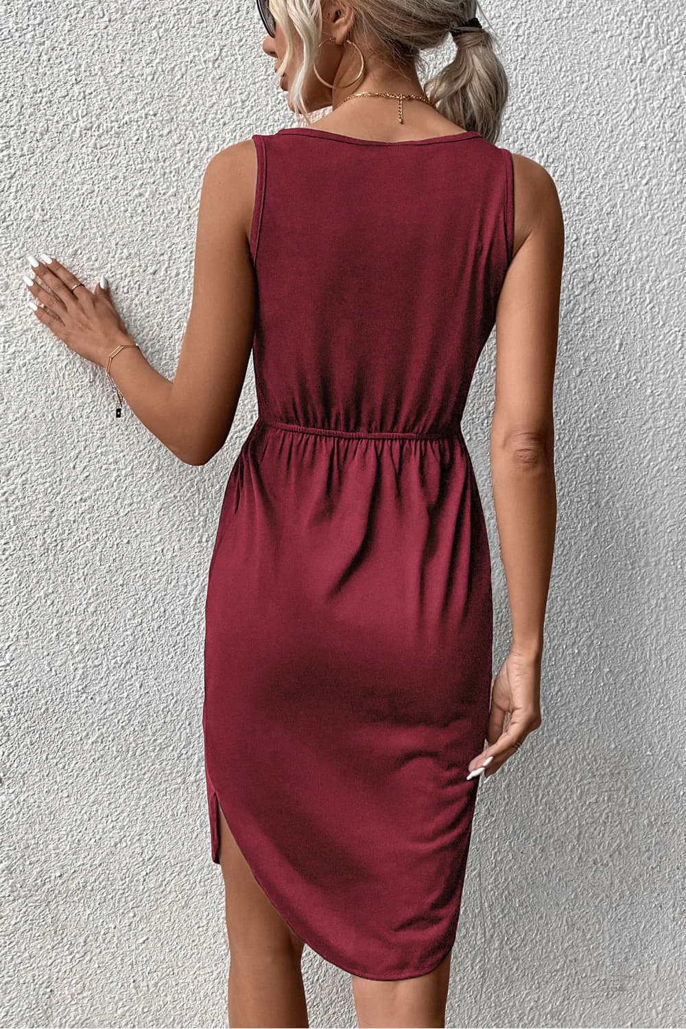 V-Neck Curved Hem Sleeveless Dress BLUE ZONE PLANET