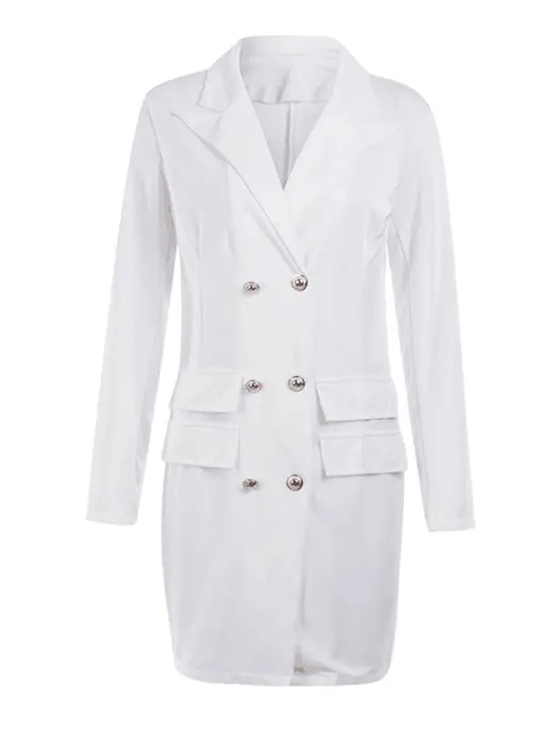 V-Neck Double Breasted Suit Coat Dress kakaclo