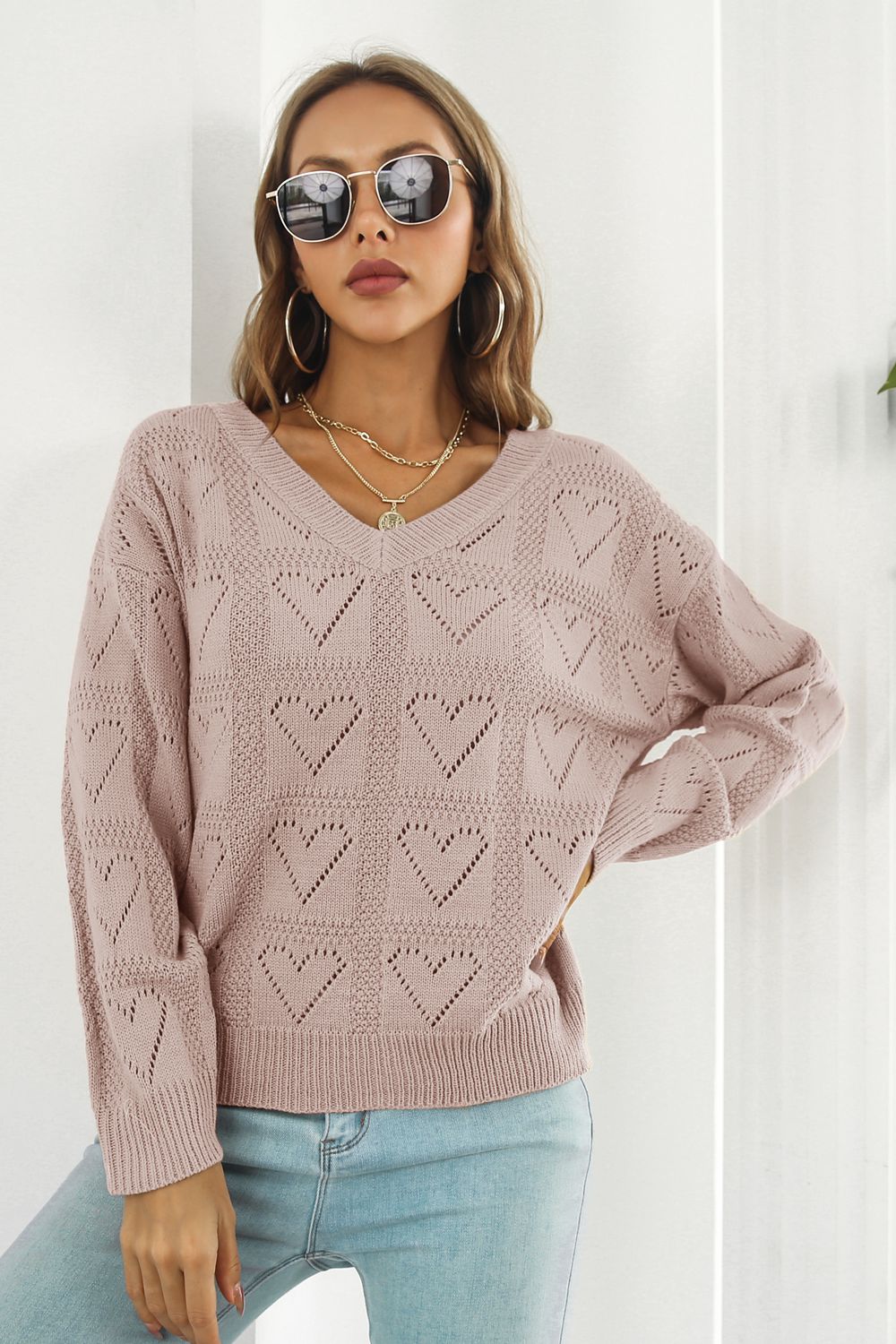 V-Neck Drop Shoulder Sweater BLUE ZONE PLANET