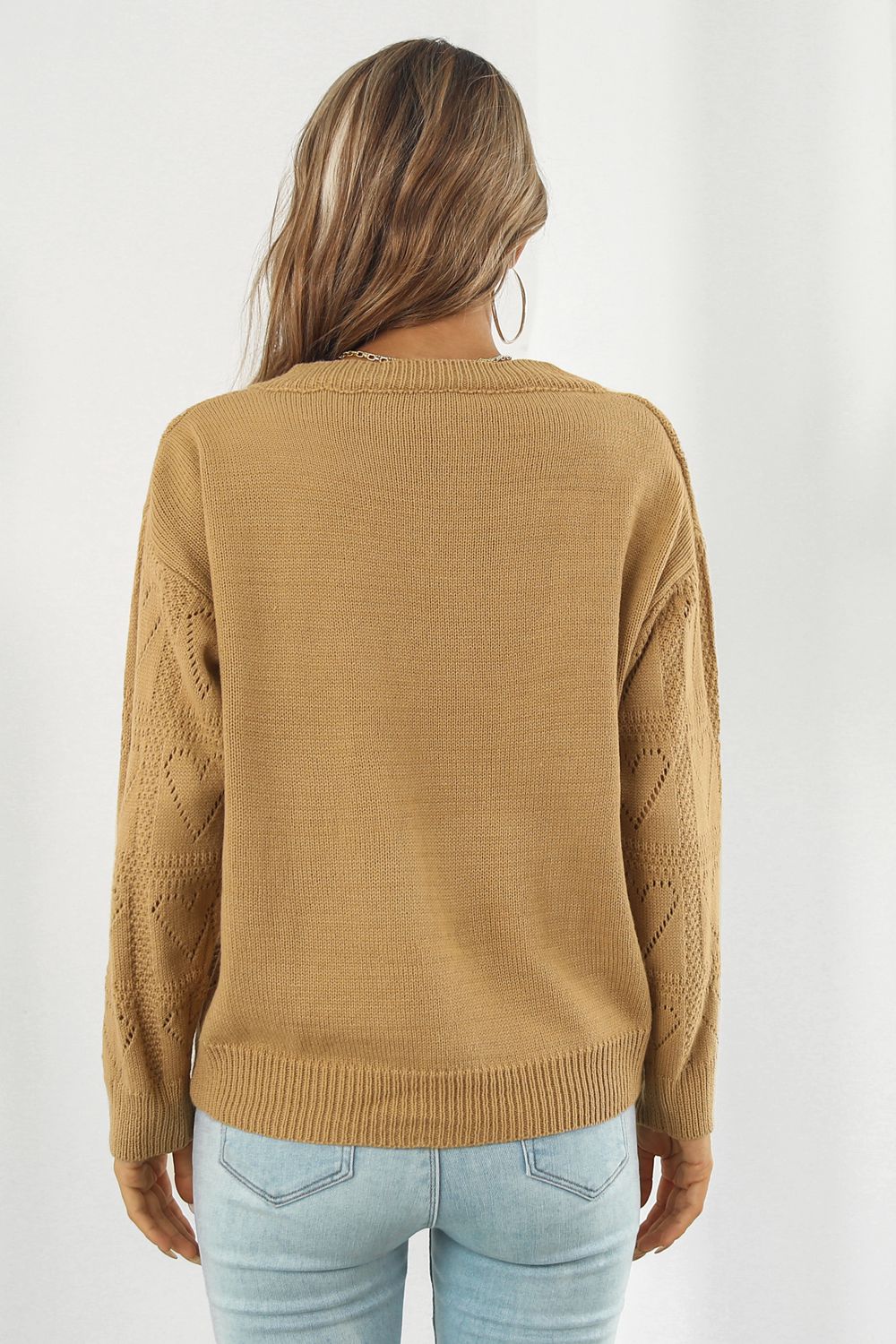 V-Neck Drop Shoulder Sweater BLUE ZONE PLANET
