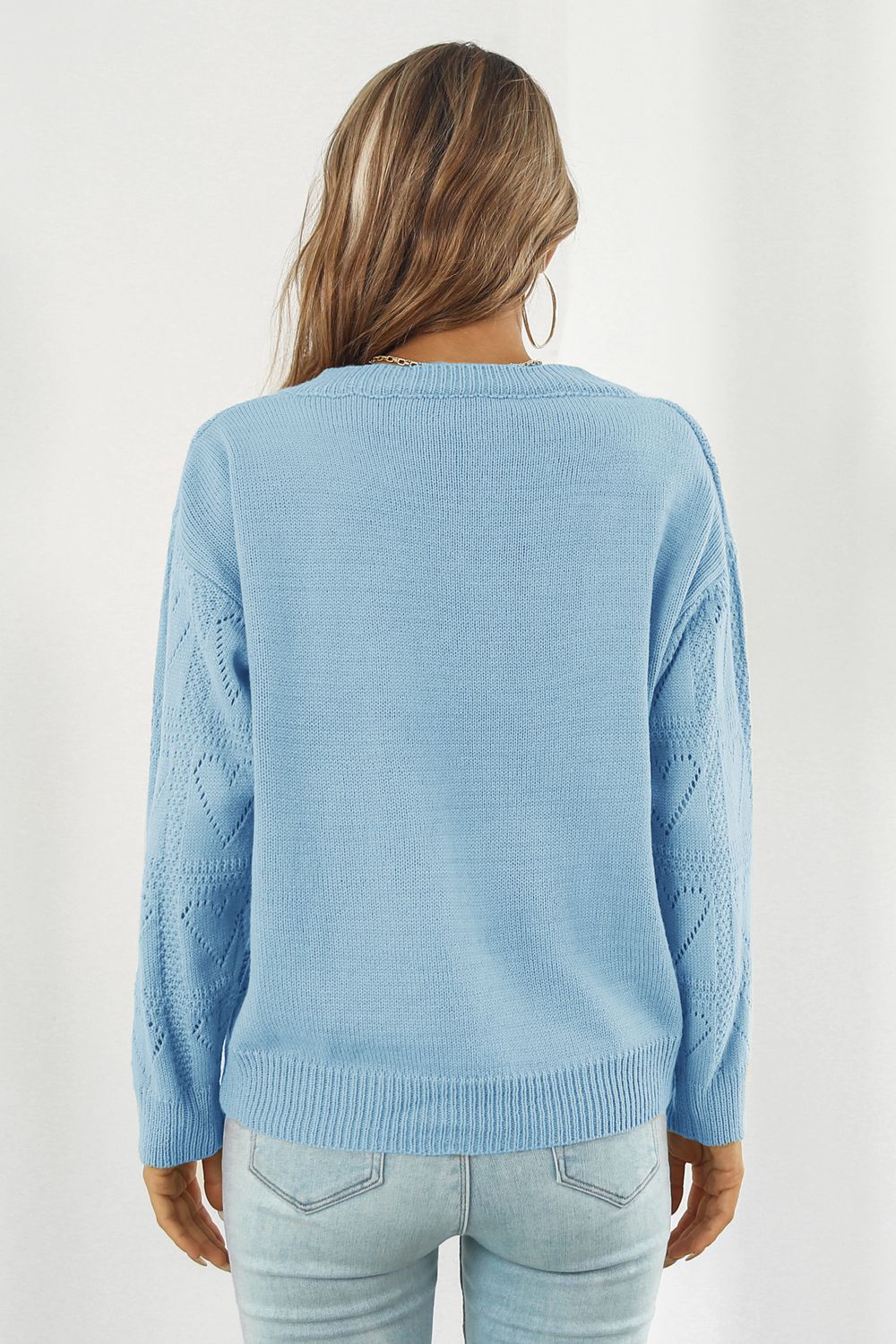 V-Neck Drop Shoulder Sweater BLUE ZONE PLANET