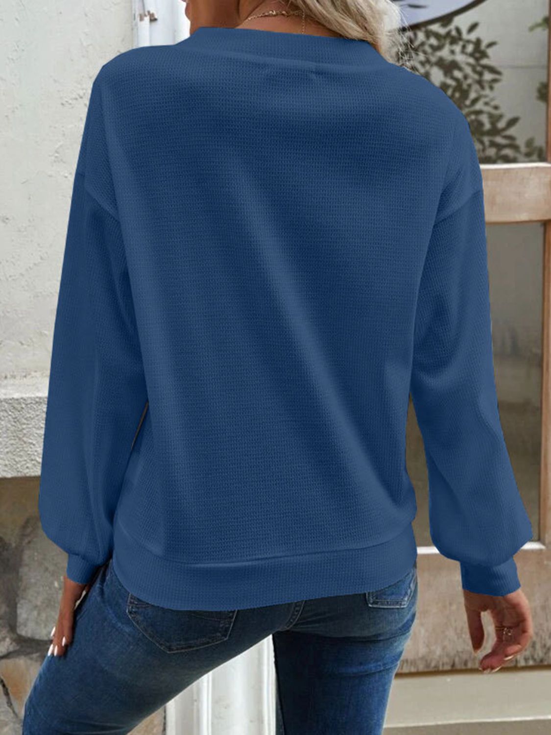 V-Neck Dropped Shoulder Blouse BLUE ZONE PLANET