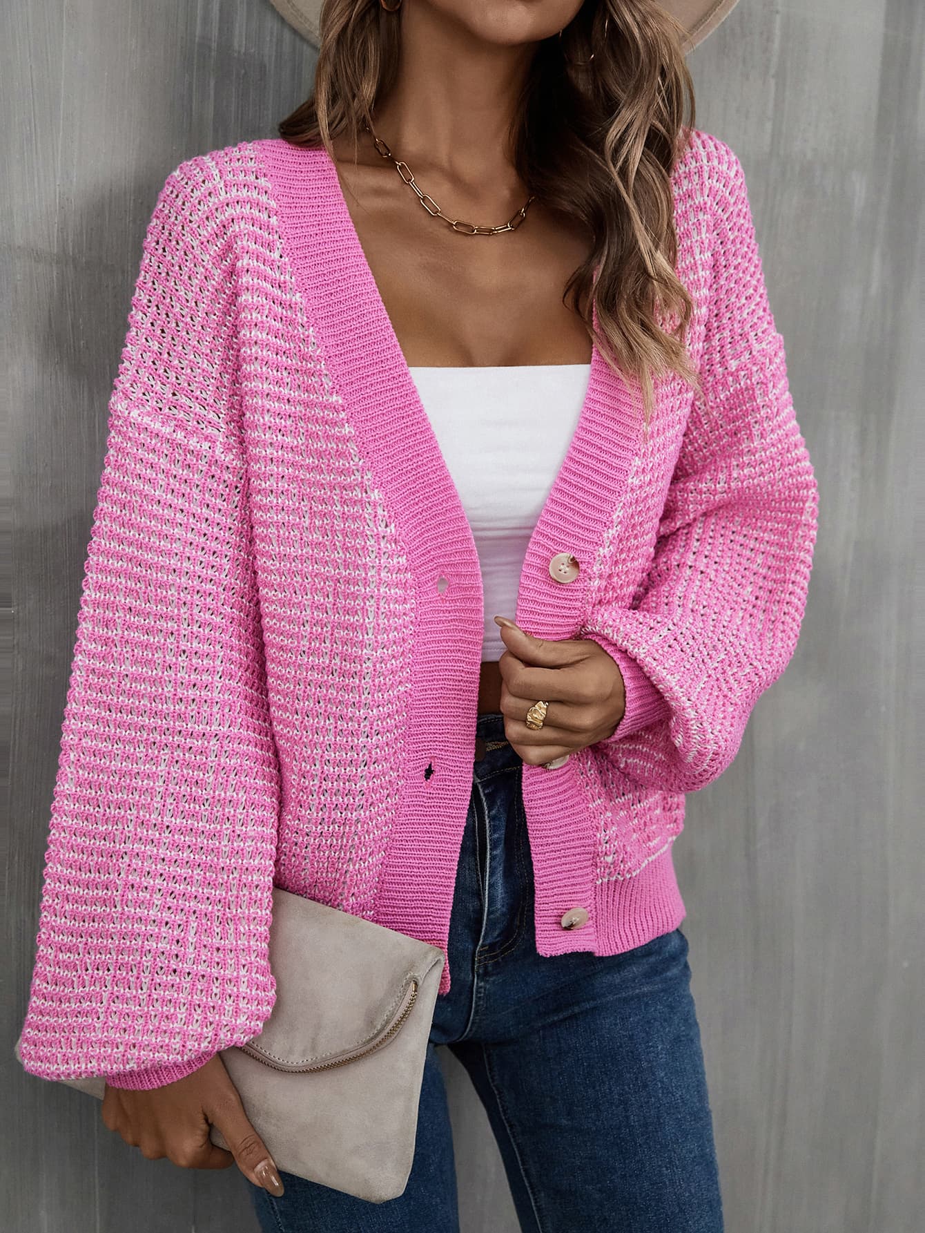 V-Neck Dropped Shoulder Cardigan BLUE ZONE PLANET