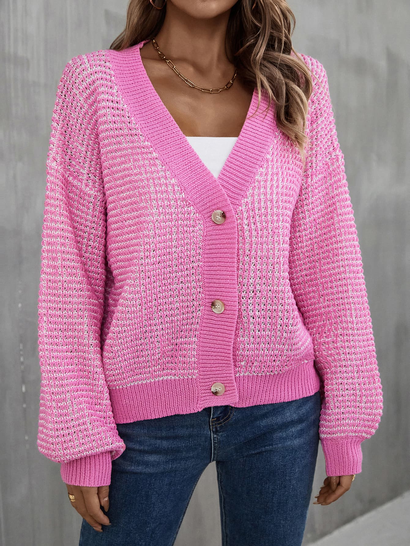 V-Neck Dropped Shoulder Cardigan BLUE ZONE PLANET