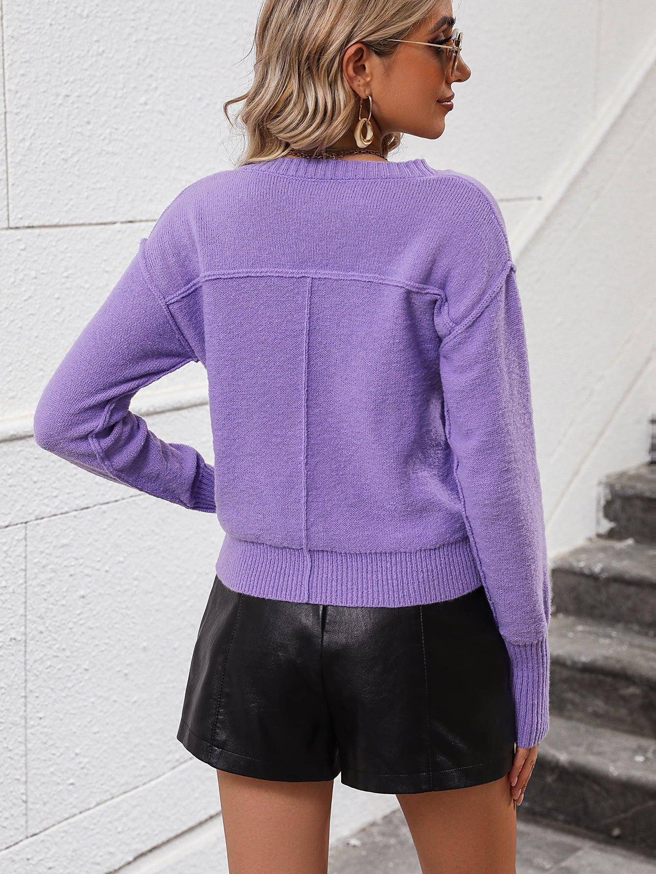 V-Neck Dropped Shoulder Long Sleeve Knit Top BLUE ZONE PLANET