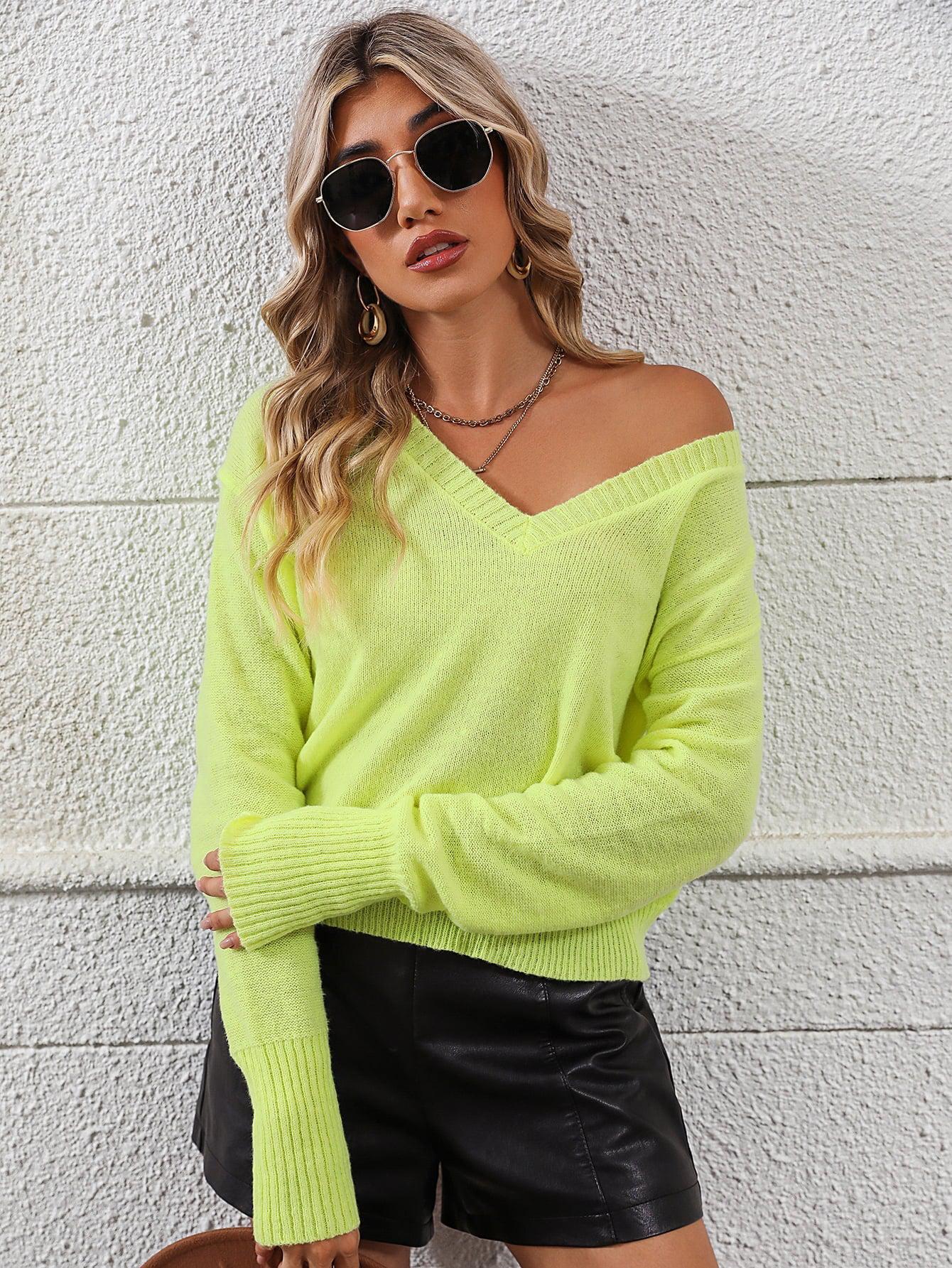 V-Neck Dropped Shoulder Long Sleeve Knit Top BLUE ZONE PLANET