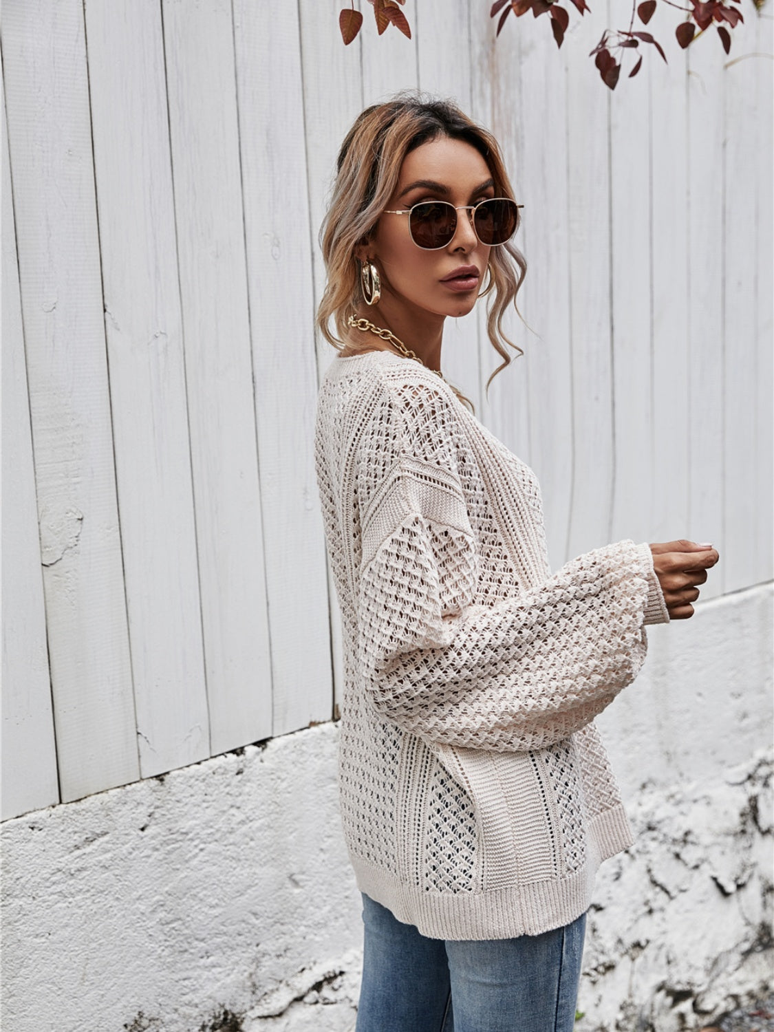 V-Neck Dropped Shoulder Sweater BLUE ZONE PLANET