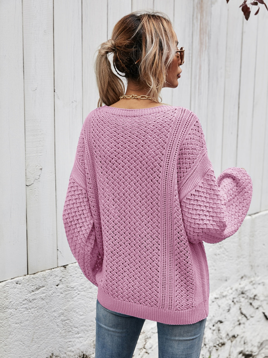 V-Neck Dropped Shoulder Sweater BLUE ZONE PLANET
