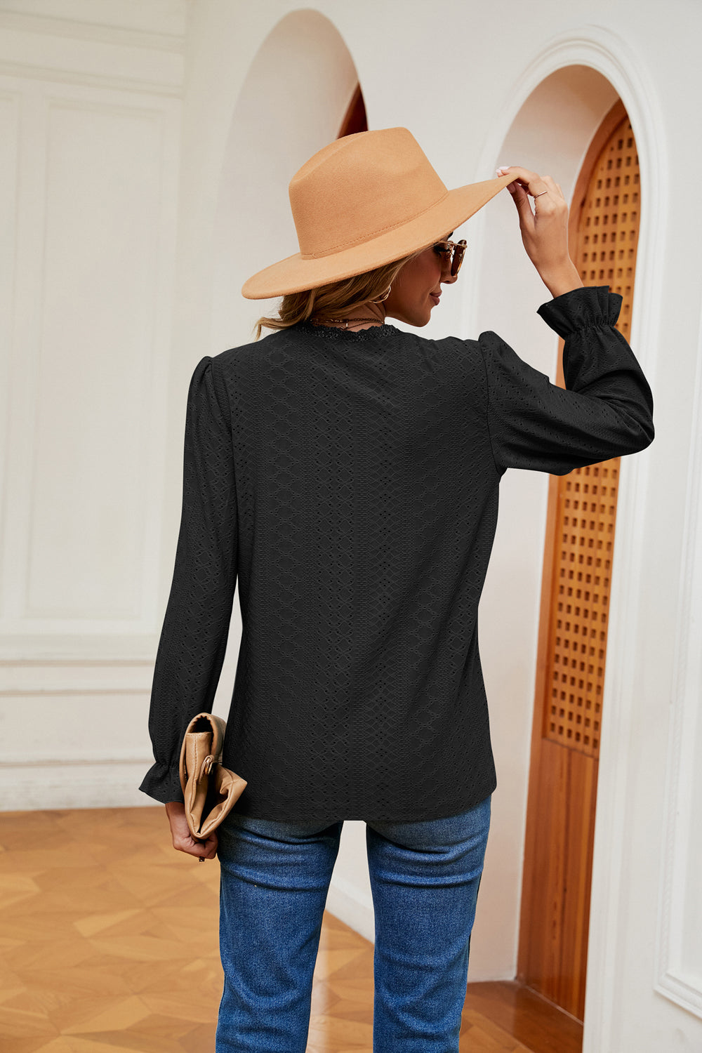 V-Neck Flounce Sleeve Blouse BLUE ZONE PLANET