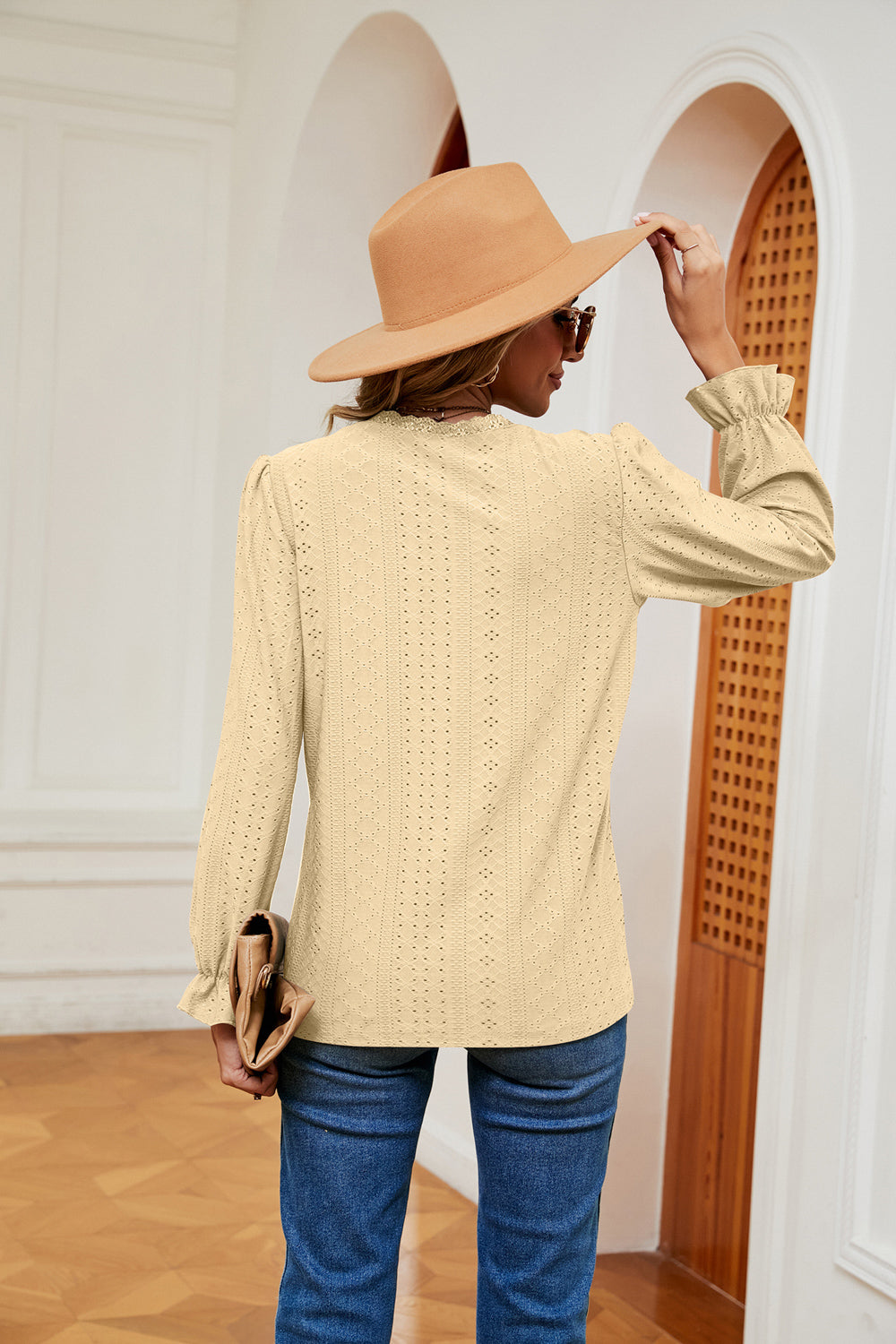 V-Neck Flounce Sleeve Blouse BLUE ZONE PLANET