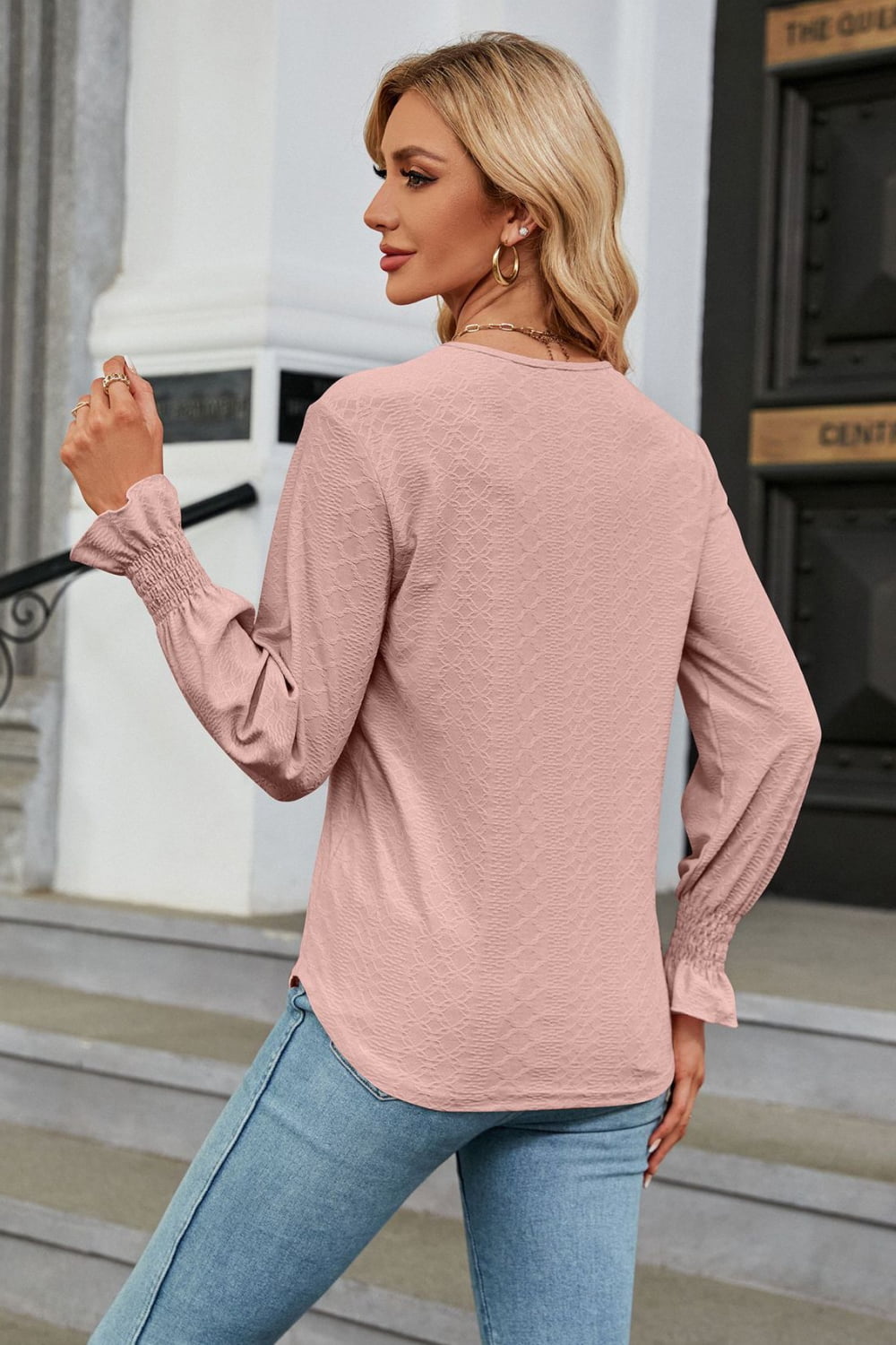 V-Neck Flounce Sleeve Blouse BLUE ZONE PLANET