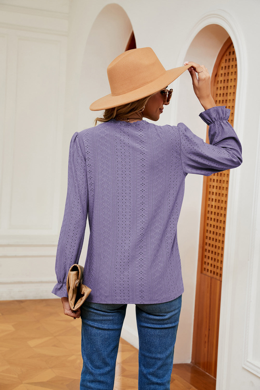 V-Neck Flounce Sleeve Blouse BLUE ZONE PLANET