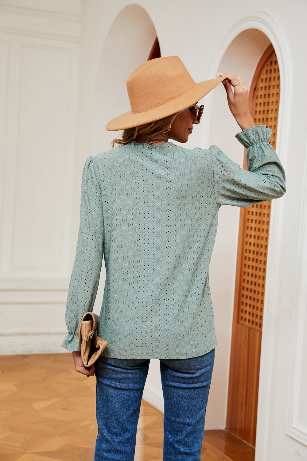 V-Neck Flounce Sleeve Blouse BLUE ZONE PLANET