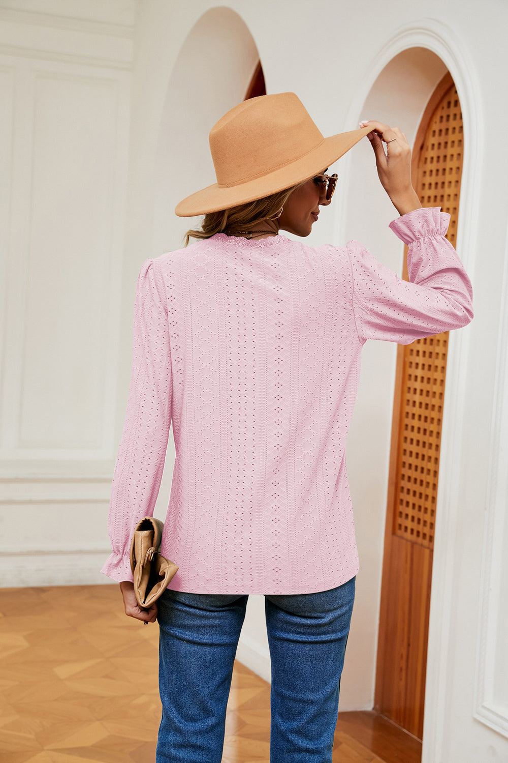 V-Neck Flounce Sleeve Blouse BLUE ZONE PLANET