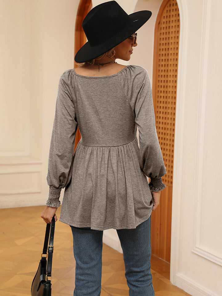 V-Neck Lantern Sleeve Blouse BLUE ZONE PLANET