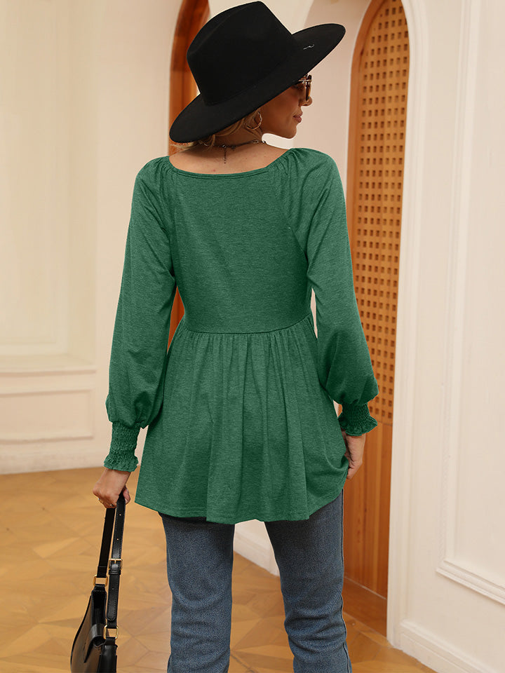 V-Neck Lantern Sleeve Blouse BLUE ZONE PLANET