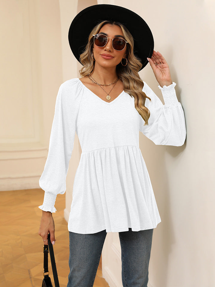 V-Neck Lantern Sleeve Blouse BLUE ZONE PLANET