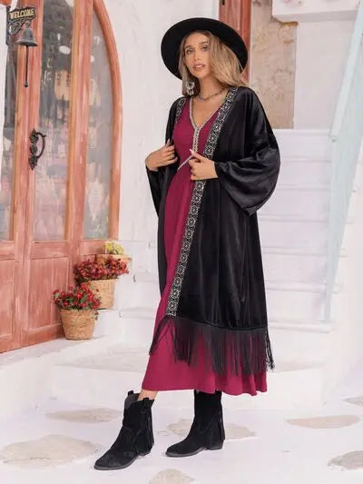 V-Neck Lantern Sleeve Ruffle Hem Dress Trendsi