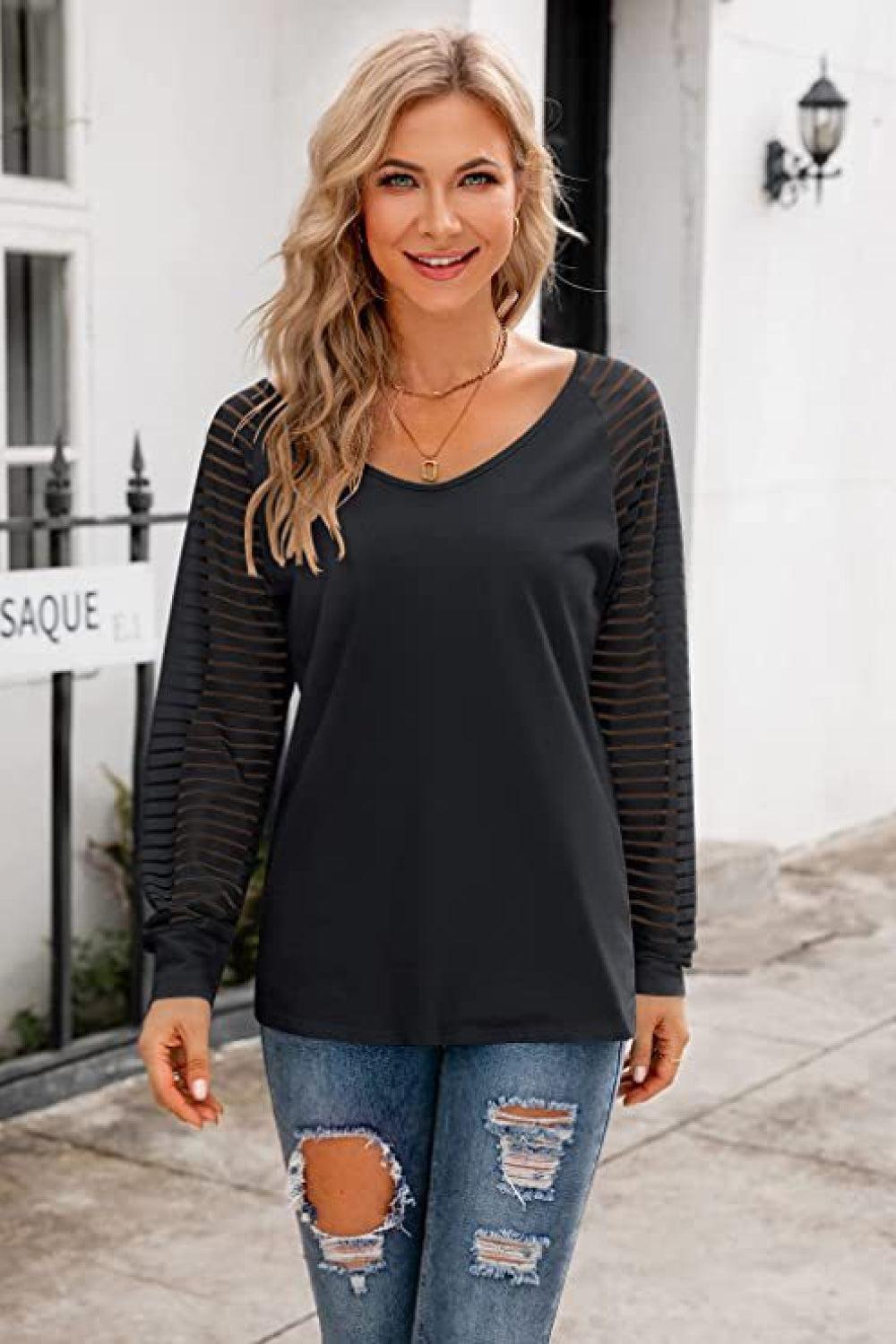 V-Neck Long Raglan Sleeve Top BLUE ZONE PLANET