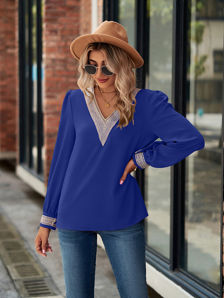 V-Neck Long Sleeve Blouse BLUE ZONE PLANET