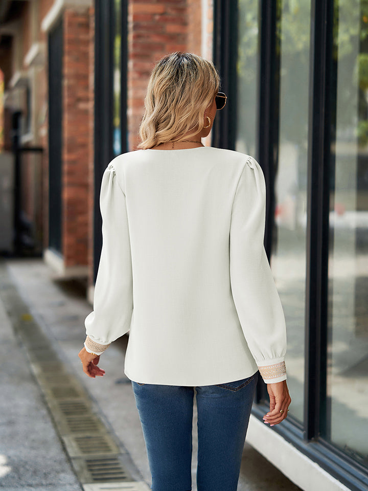 V-Neck Long Sleeve Blouse BLUE ZONE PLANET
