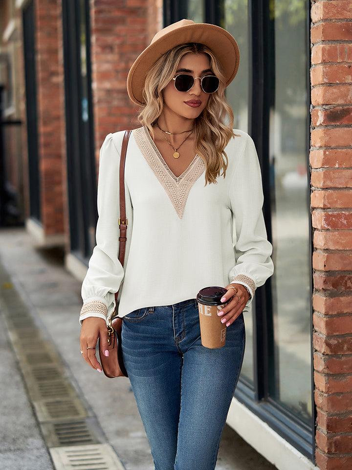V-Neck Long Sleeve Blouse BLUE ZONE PLANET