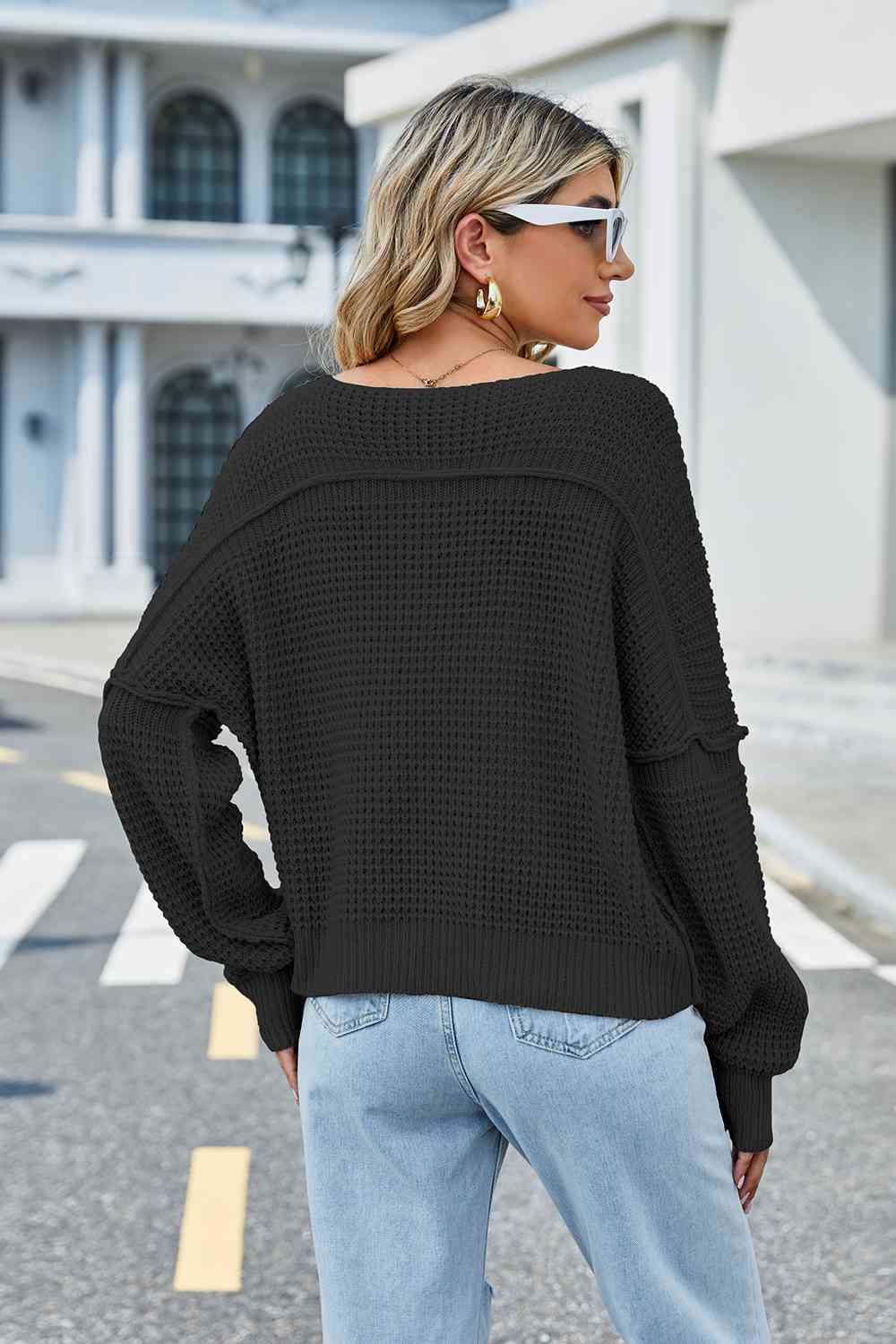 V-Neck Long Sleeve Sweater BLUE ZONE PLANET