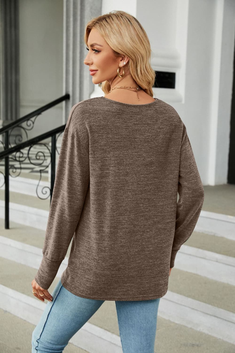 V-Neck Long Sleeve T-Shirt BLUE ZONE PLANET