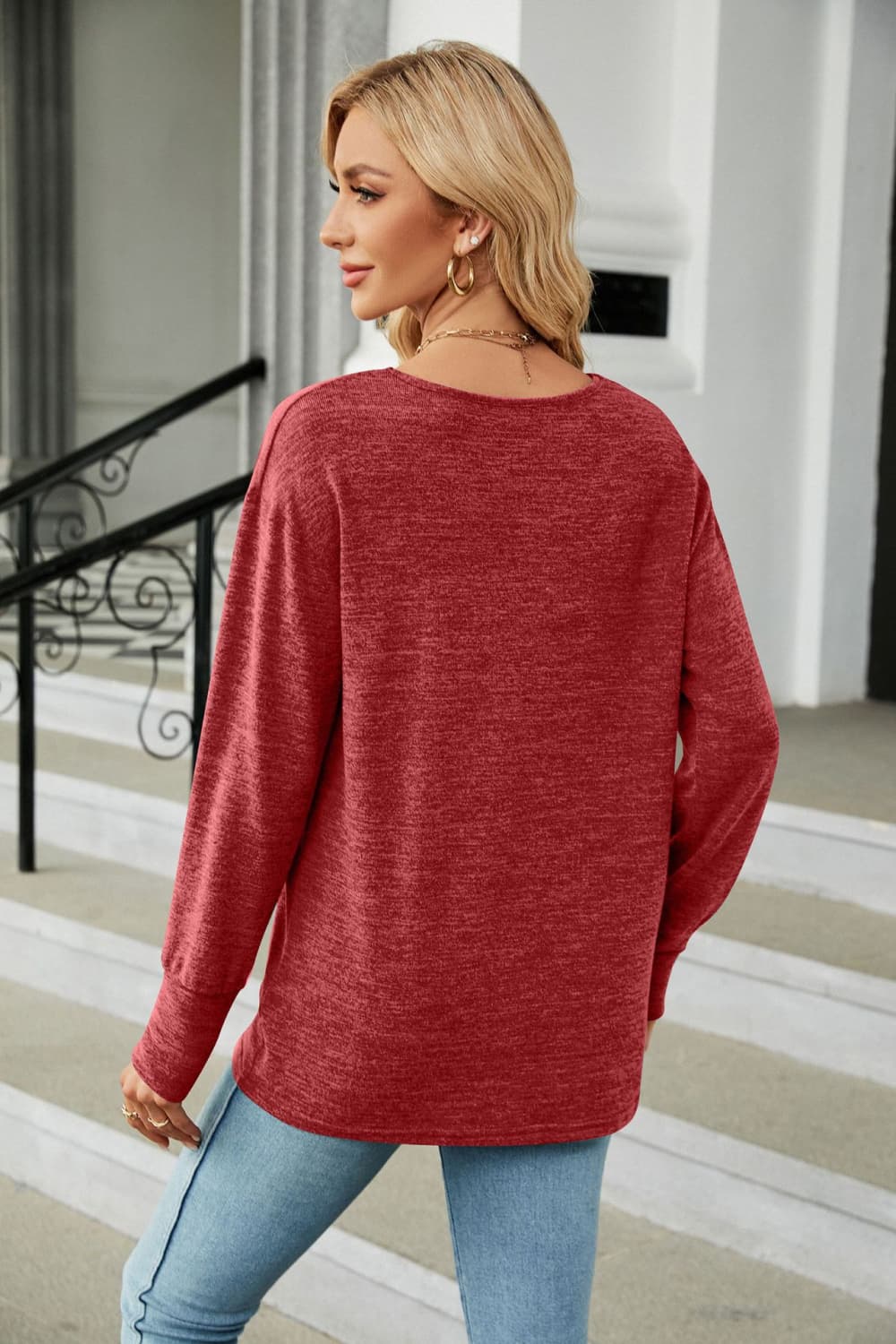 V-Neck Long Sleeve T-Shirt BLUE ZONE PLANET