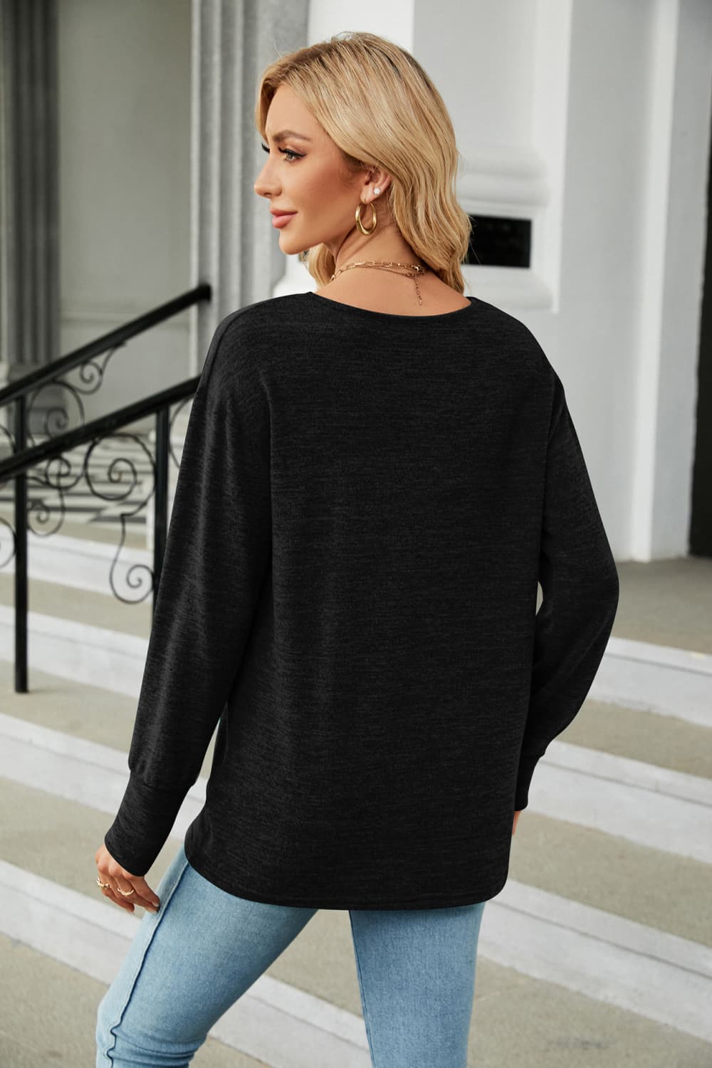 V-Neck Long Sleeve T-Shirt BLUE ZONE PLANET