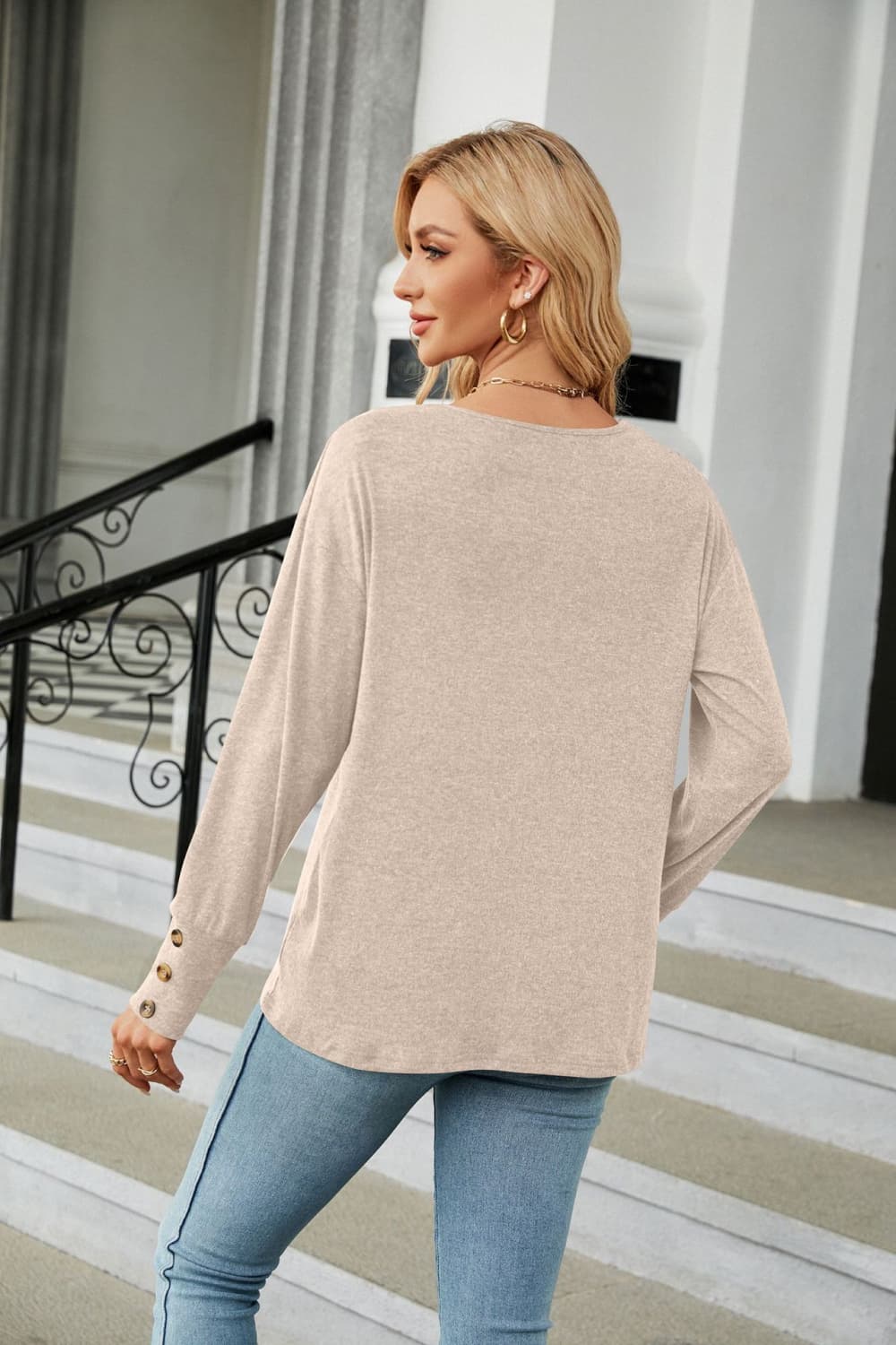 V-Neck Long Sleeve T-Shirt BLUE ZONE PLANET