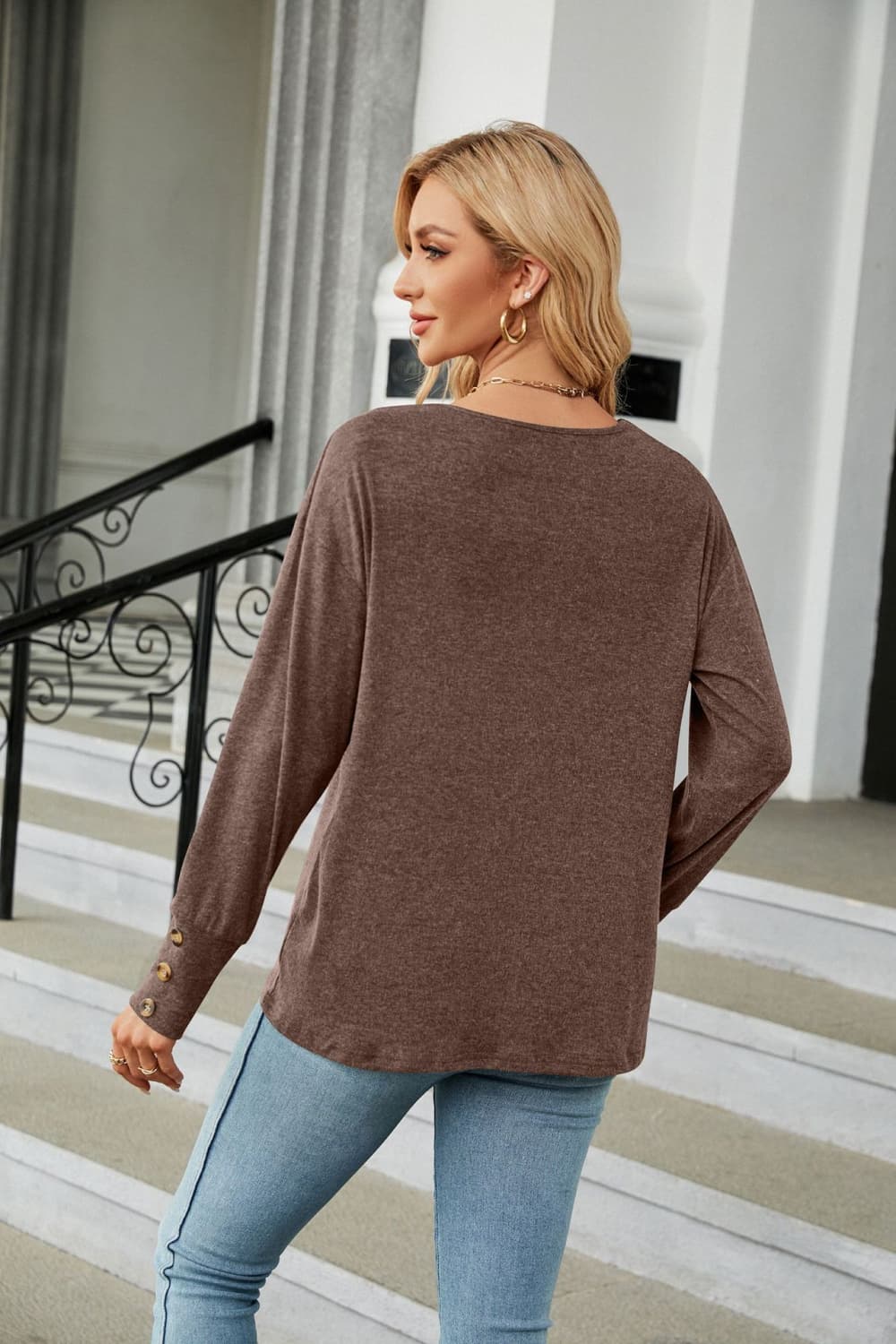 V-Neck Long Sleeve T-Shirt BLUE ZONE PLANET