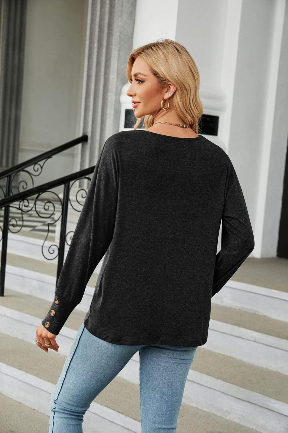 V-Neck Long Sleeve T-Shirt BLUE ZONE PLANET