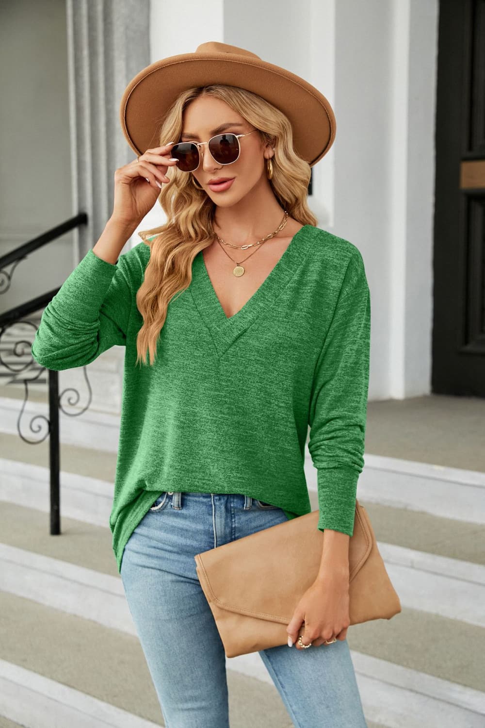 V-Neck Long Sleeve T-Shirt BLUE ZONE PLANET