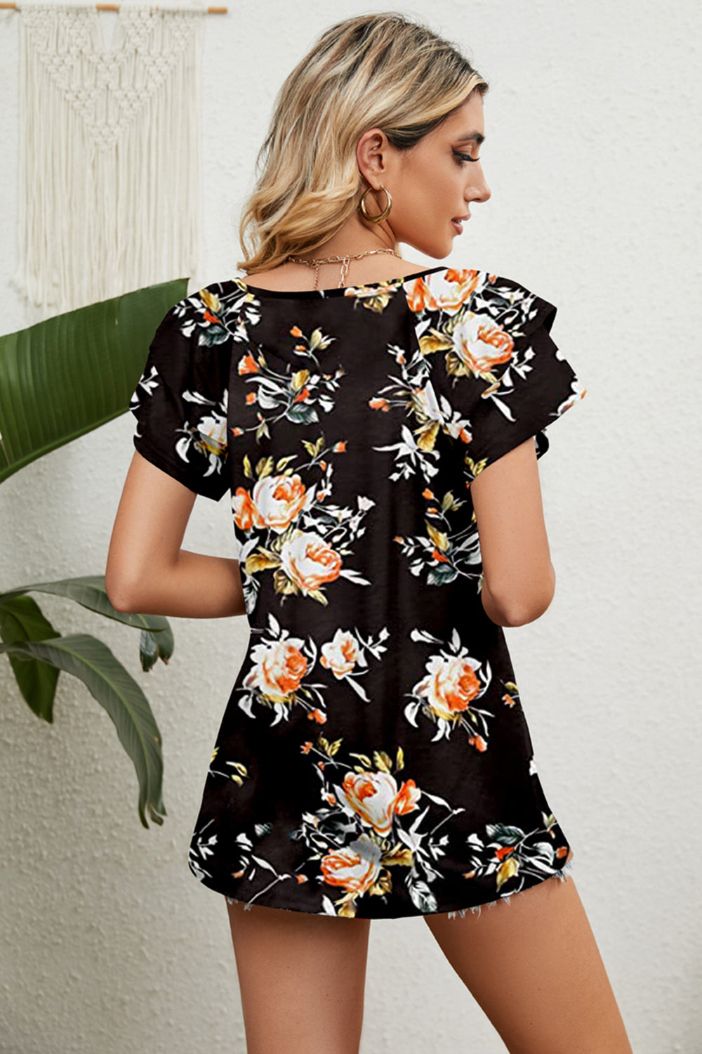 V-Neck Short Sleeve Blouse BLUE ZONE PLANET